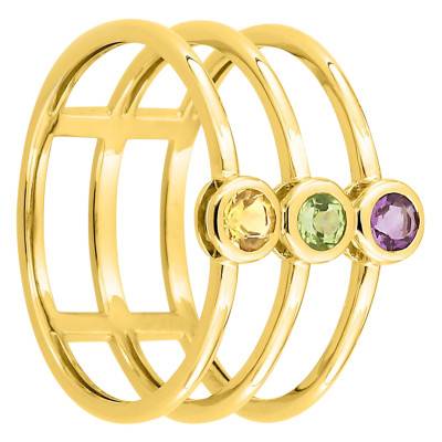Bague Triple Anneau en Or Jaune 375, Améthyste, Péridot & Citrine - Aurora