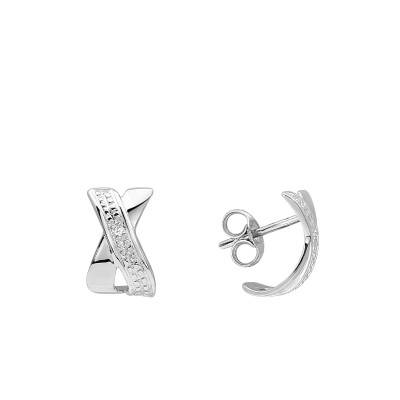 Boucles d'oreilles Croix en Or Blanc 750 & Diamants 0,01 ct - Aurora