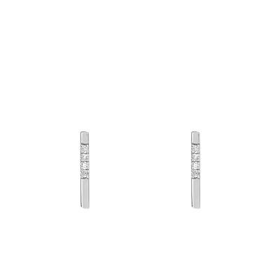 Boucles d'oreilles Barres en Or Blanc 750 & Diamants 0,03 ct - Aurora