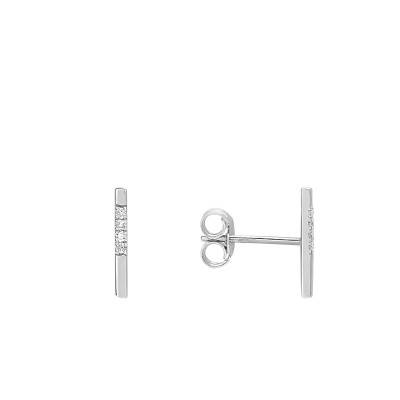 Boucles d'oreilles Barres en Or Blanc 750 & Diamants 0,03 ct - Aurora