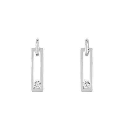 Boucles d'Oreilles Rectangle Ajouré en Or Blanc 750 & Diamants 0,06 ct - Divine