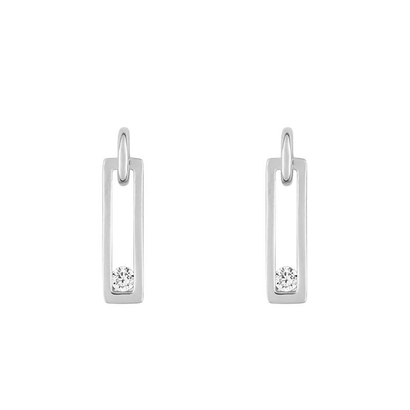 Boucles d'Oreilles Rectangle Ajouré en Or Blanc 750 & Diamants 0,06 ct - Divine