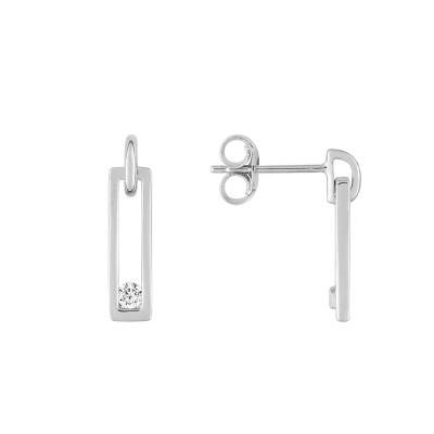 Boucles d'Oreilles Rectangle Ajouré en Or Blanc 750 & Diamants 0,06 ct - Divine