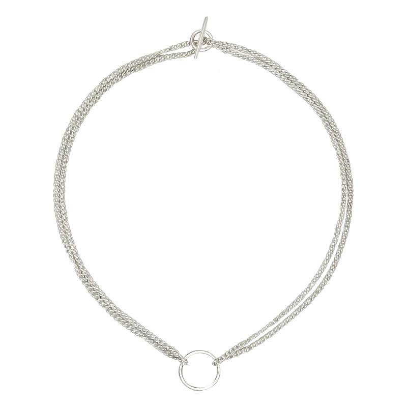 925 Silver Double Round Curb Chain Necklace, Length 42 cm - Artemis
