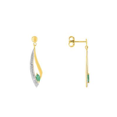Boucles d'oreilles en Or Jaune 375, Emeraudes & Oxydes de Zirconium - Aurora