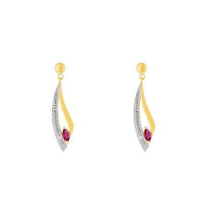 375 Yellow Gold, Zirconium Oxide & Ruby Drop Earrings - Aurora