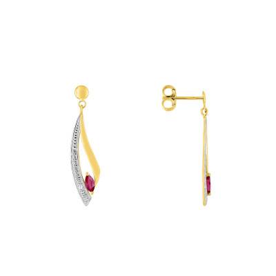 Boucles d'oreilles en Or Jaune 375, Rubis & Oxydes de Zirconium - Aurora