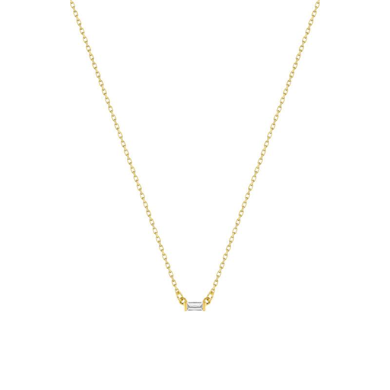 750 Yellow Gold Cable Chain Necklace & Diamond 0,05 ct, Length 40 cm to 42 cm - Emanessence