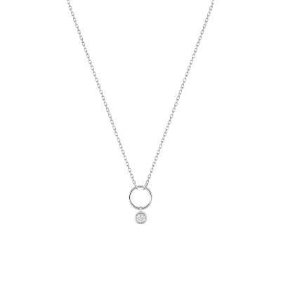 Collier en Or Blanc 750 & Diamant 0,06 ct, Longueur 40 à 42 cm - Aurora