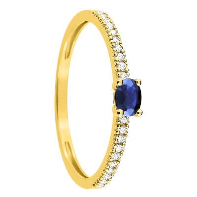 750/1000 Yellow Gold Accompanied Solitaire Ring with Sapphire 0.29 ct & Zirconium Oxides - Aurora