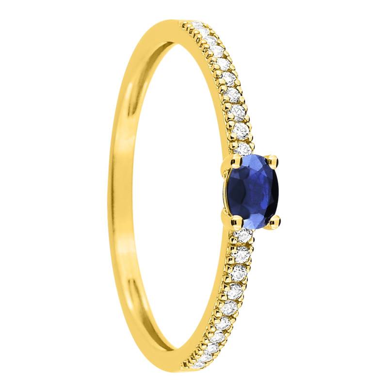 750/1000 Yellow Gold Accompanied Solitaire Ring with Sapphire 0.29 ct & Zirconium Oxides - Aurora