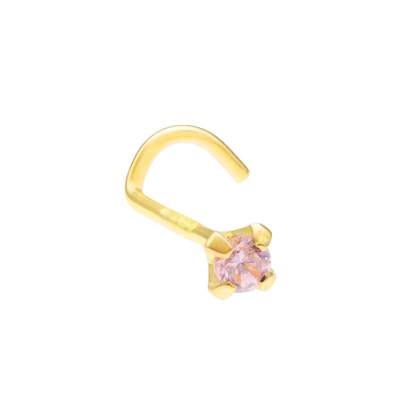 750 Yellow Gold & Round Pink Cubic Zirconia Nose Piercing - Lumiosa