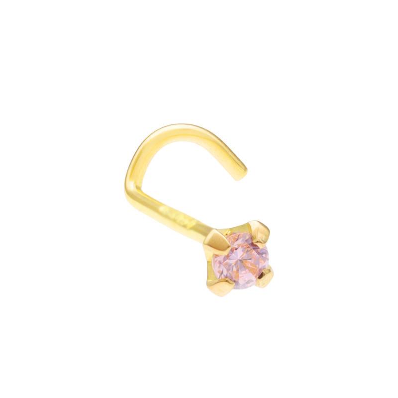 750 Yellow Gold & Pink Cubic Zirconia Nose Piercing - Lumiosa