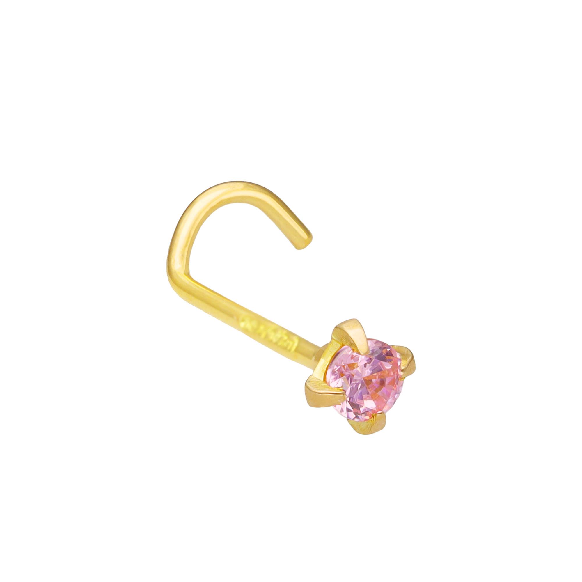 Anneau De Nez Or Jaune 14k L-Shape 20g – 3 Zircons Cubiques, Bijou Piercing Nez Élégant