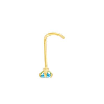 750 Yellow Gold & Blue Topaz-Tinted Cubic Zirconia Nose Piercing - Lumiosa