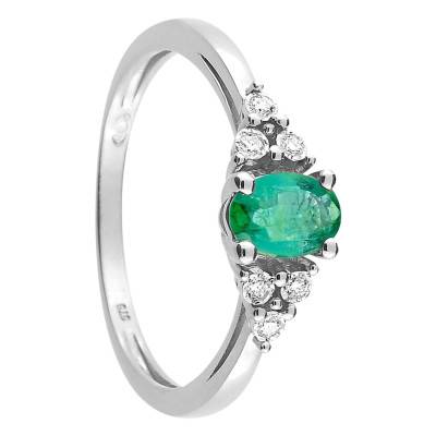 Bague Or Blanc 375, Emeraude 0,53 ct, Diamants 0,05 ct - Aurora