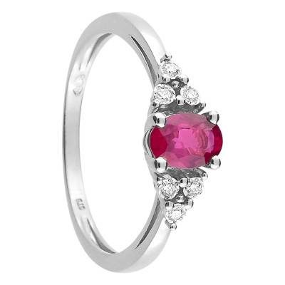 Bague Or Blanc 375, Rubis, Diamants 0,05 ct - Aurora