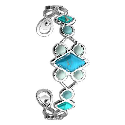 Manchette Rosace Argentée & Oxydes de Zirconium Bleus, 14 mm - Les Georgettes