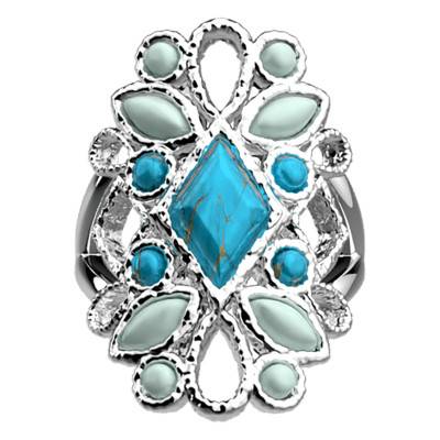 Silver Rosette Blue Stone Ring - Size 54 - Les Georgettes