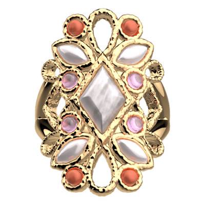 Gold Rosette Ring & Multicolor Stones - Size 56 - Les Georgettes