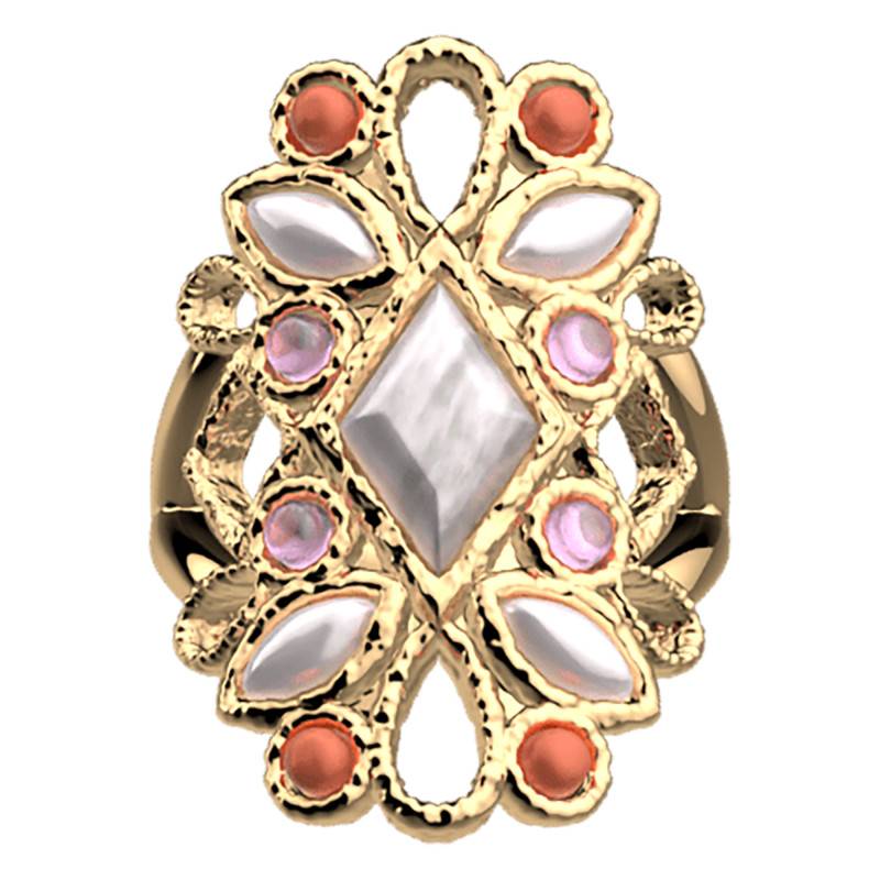Gold Rosette Ring & Multicolor Stones - Size 56 - Les Georgettes