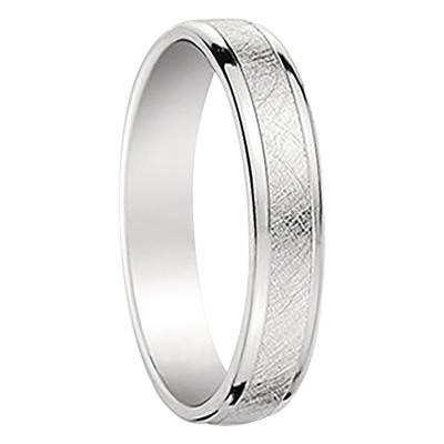 750 White Gold Frosted Concave Standard Wedding Ring, Width 4 mm - Fair'Belle