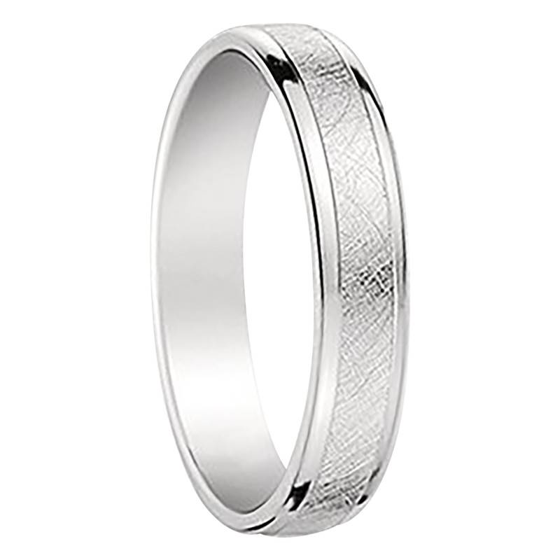 750 White Gold Frosted Concave Standard Wedding Ring, Width 4 mm - Fair'Belle