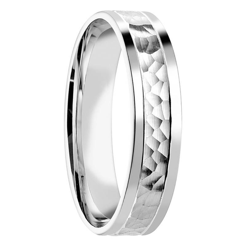 Alliance Ruban Standard à Bande Martelée en Or Blanc 750, Largeur 5 mm - Fair'Belle