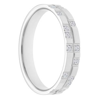 Alliance Ruban Standard en Or Blanc 750 & Diamants 0,112 ct, Largeur 3,50 mm - Gaïa
