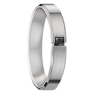 950 Platinum & Black Diamond 0.10 ct Standard Brushed Ribbon Wedding Ring, 4.50 mm Width - Fair'Belle