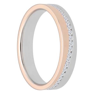 Alliance Ruban Standard en 2 Ors 750 & Rail de Diamants Incliné, Largeur 4 mm - Gaïa