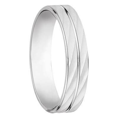750 White Gold Comfort Grooved Ribbon Wedding Ring, 5 mm Width - Fair'Belle