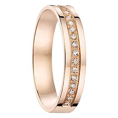 Alliance Ruban Standard en Or Rose 750 & Demi-Rail de Diamants 0,16 ct, Largeur 4 mm - Gaïa