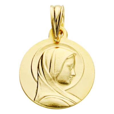 Frosted Benevolent Virgin Medal in 375 or 750 Yellow Gold, 14 mm Diameter - Lumiosa