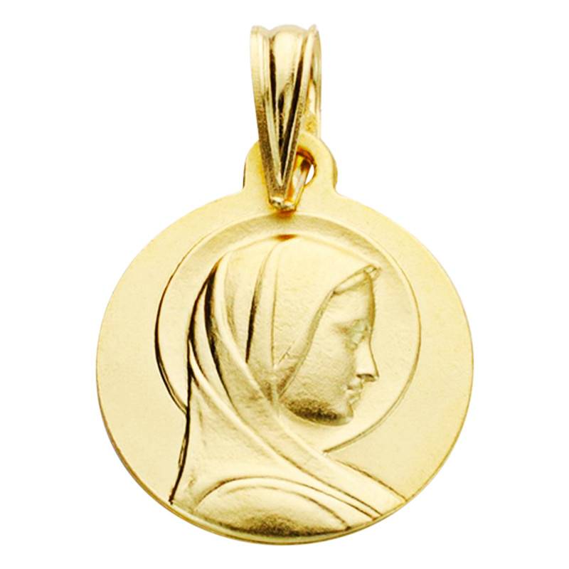 Frosted Benevolent Virgin Medal in 375 or 750 Yellow Gold, 14 mm Diameter - Lumiosa