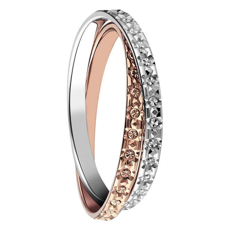 Alliance Ruban Standard Double-Anneaux Entrelacés Diamantés en 2 Ors Rose et Blanc 750, Largeur 2 mm - Fair'Belle