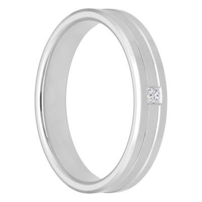 Alliance Ruban Standard à Trois Rainures en Or Blanc 750 & Diamant 0,017 ct, Largeur 4 mm - Fair'Belle