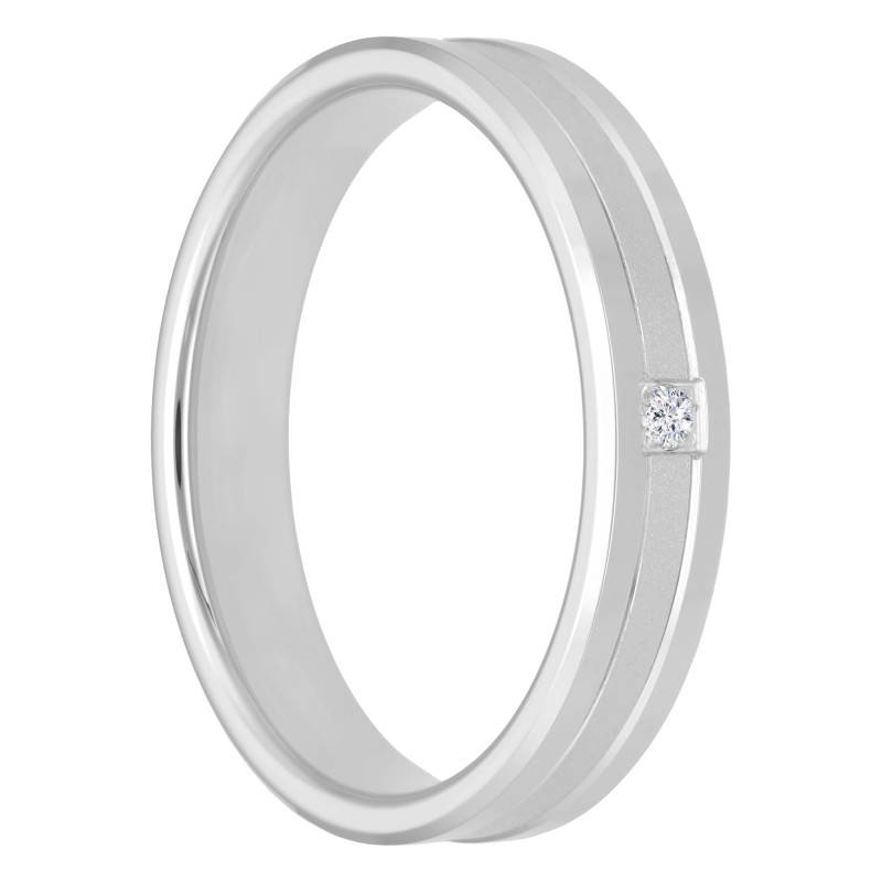 Alliance Ruban Standard à Trois Rainures en Or Blanc 750 & Diamant 0,017 ct, Largeur 4 mm - Fair'Belle