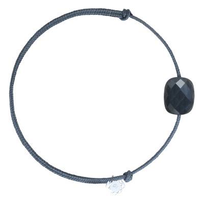 Bracelet Cordon Gris, Labradorite Noire & Argent 925, Longueur Ajustable - Morganne Bello