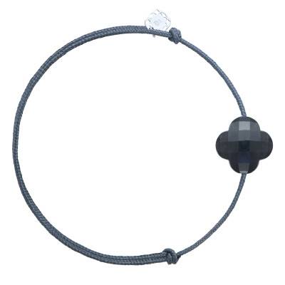 Bracelet Cordon Gris Trèfle Labradorite Noire & Argent 925, Longueur Ajustable - Morganne Bello