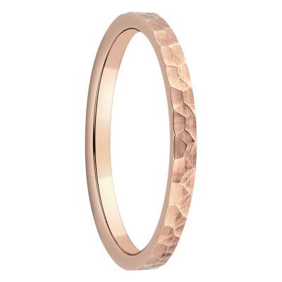 750 Rose Gold Comfort Hammered Wedding Ring, Width 2 mm - Fair'Belle