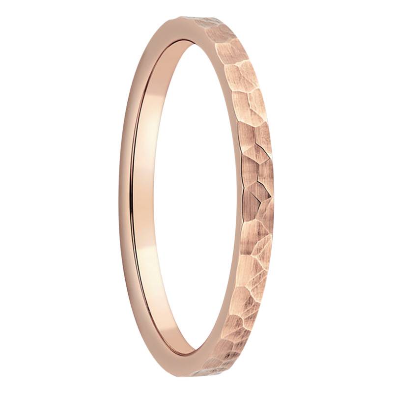 750 Rose Gold Comfort Hammered Wedding Ring, Width 2 mm - Fair'Belle