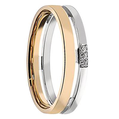 Alliance Ruban Standard Double-Anneaux en 2 Ors 750 & Diamants 0,024 ct, Largeur 4,5 mm - Gaïa