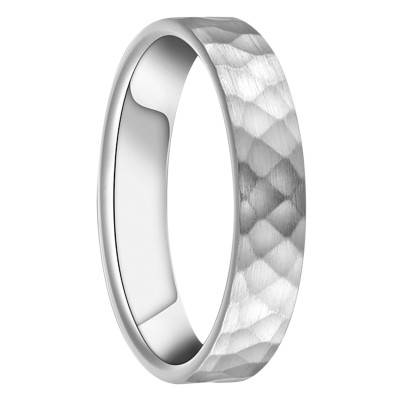 750 White Gold Hammered Comfort Band Wedding Ring, Width 4 mm - Fair'Belle