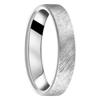 750 White Gold Brushed Comfort Ribbon Wedding Ring with Inclined Groove, Width 4 mm - Fair'Belle