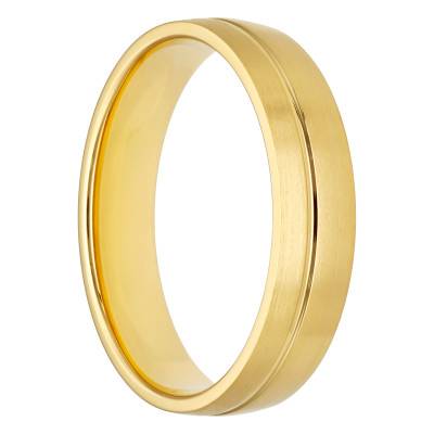 750 Yellow Gold Grooved Comfort Domed Wedding Ring, Width 5 mm - Fair'Belle