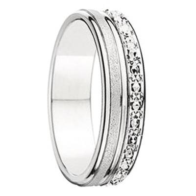 Alliance Ruban Standard Polie à Bande Sablée Diamantée en Or Blanc 750, Largeur 5 mm - Gaïa