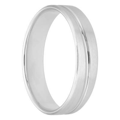 950 Platinum Brushed Comfort Ribbon Wedding Ring with Inclined Groove, Width 5 mm - Fair'Belle