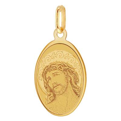 375 Yellow Gold Oval Christ Medal, 11.8 mm x 24.5 mm - Emanessence