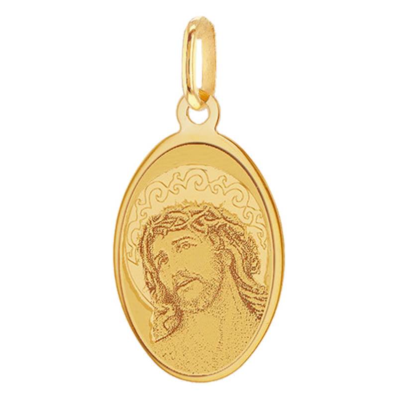 375 Yellow Gold Oval Christ Medal, 11.8 mm x 24.5 mm - Emanessence